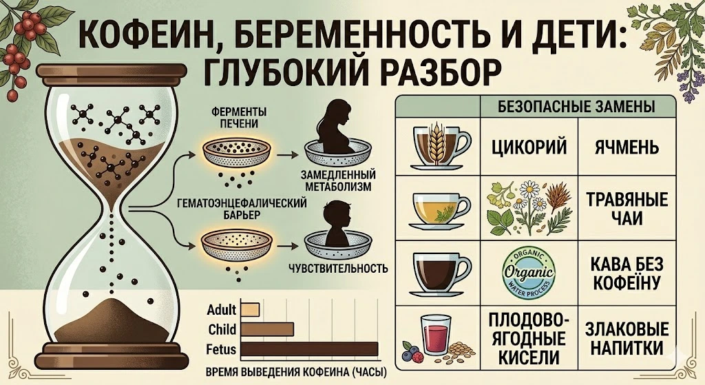 Інфографіка метаболізму кофеїну