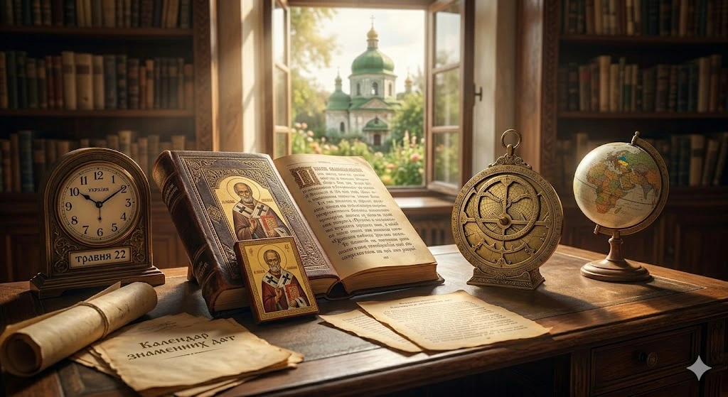 Календар, церква, книга, астролябія