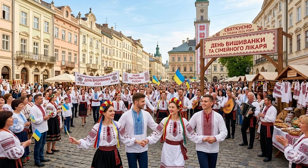 Люди в вышиванках танцуют