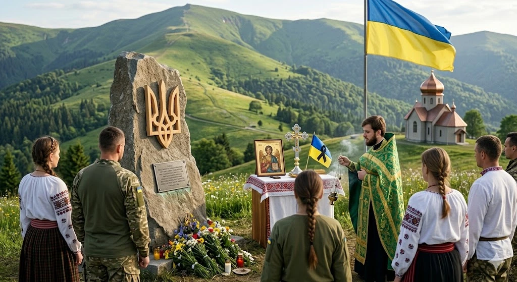 Молебен у Тризуба в горах