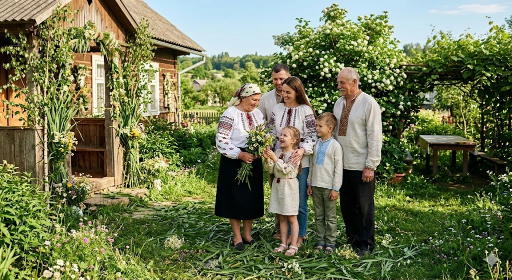 Семья в вышиванках празднует