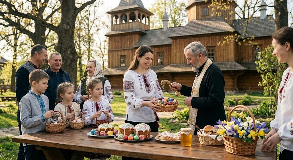 Сім'я біля церкви