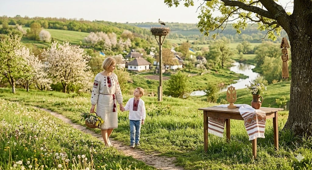 Український весняний сільський пейзаж