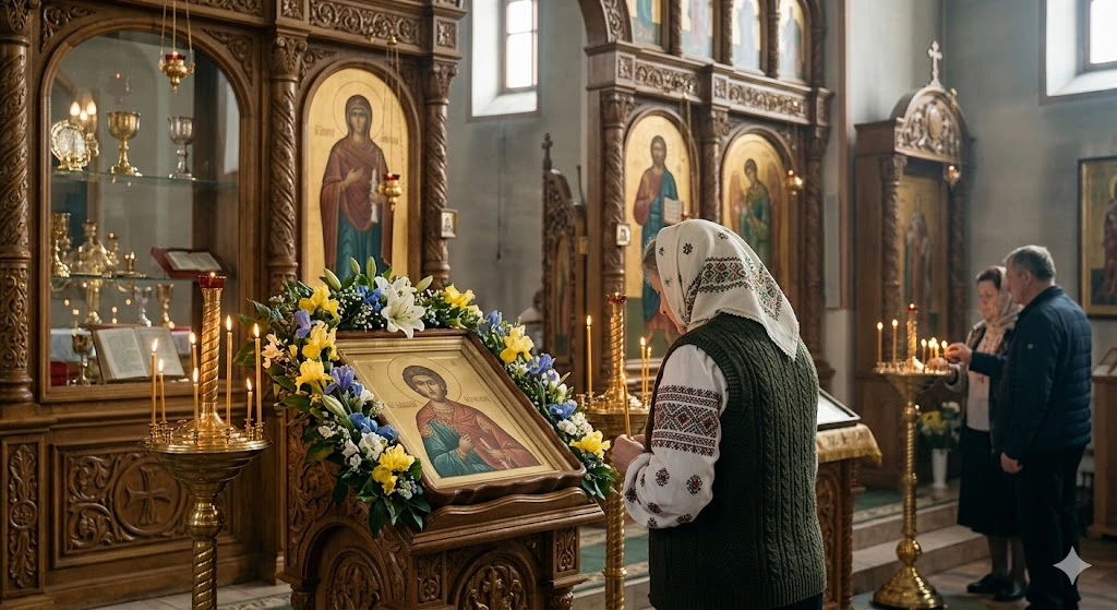 Жінка молиться в храмі
