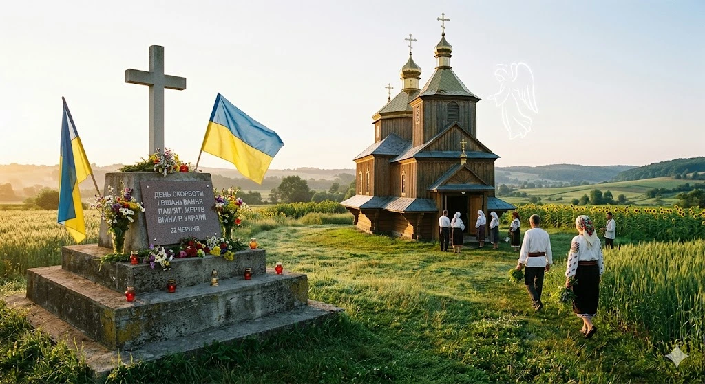 Памятник жертвам войны, церковь
