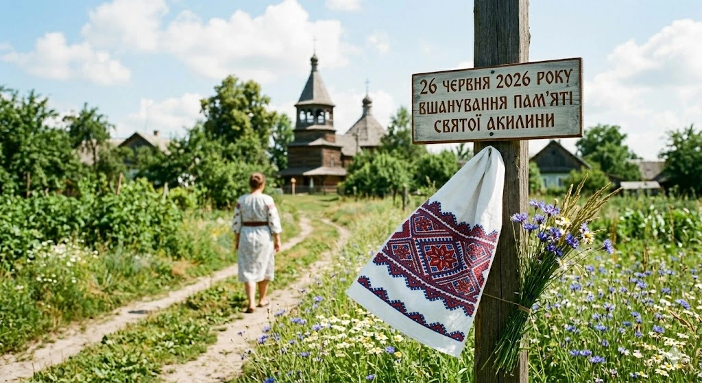 Сельская церковь, рушник, цветы