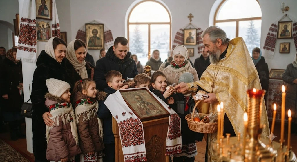 Дети в церкви получают благословение