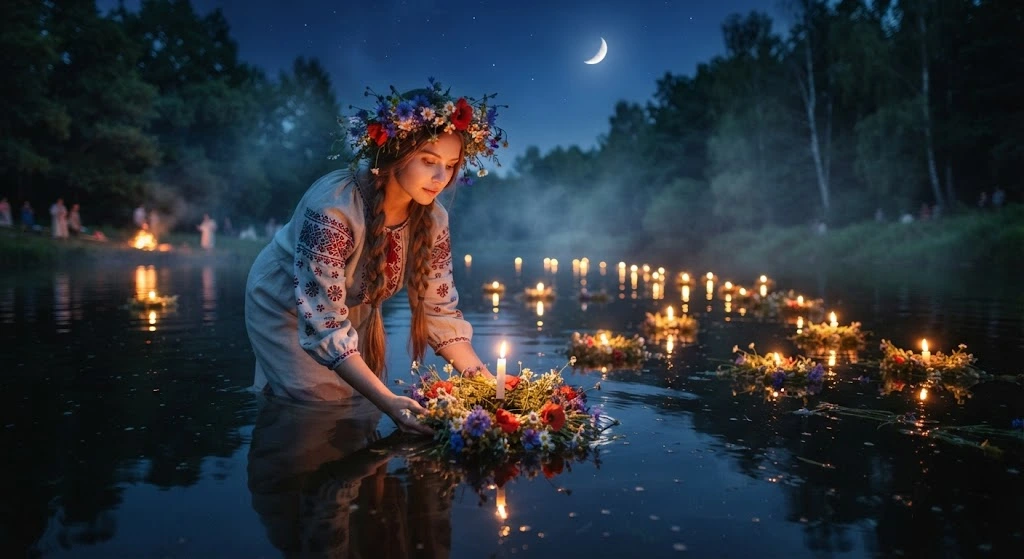 Девушка с венком на воде