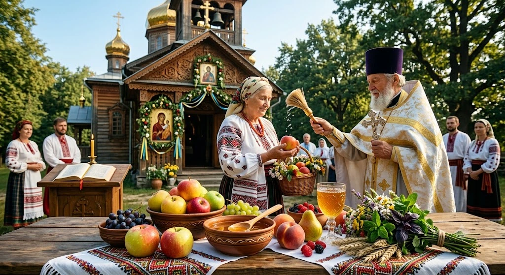 Освящение яблок в церкви
