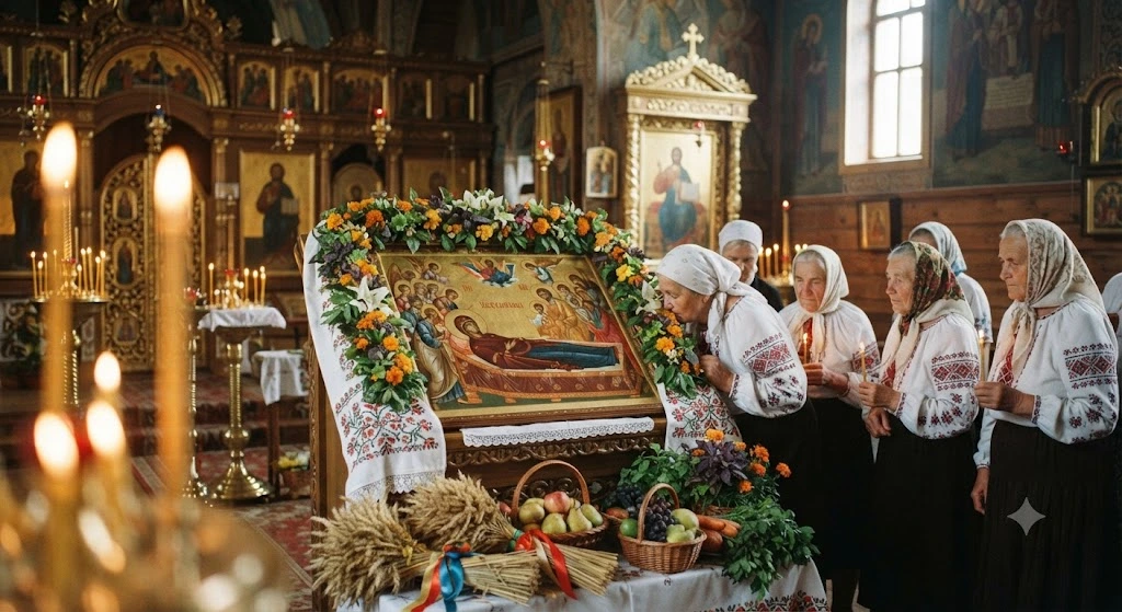 Прихожанки в храме у иконы