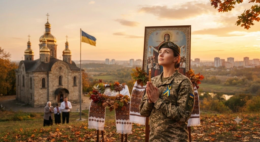 Украинская военная молится Покрове