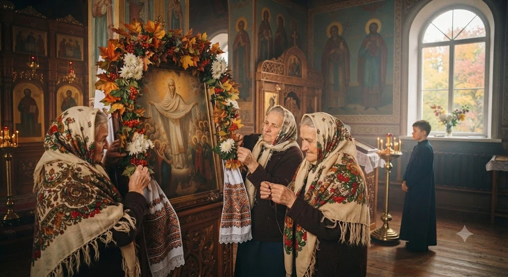 Украшение иконы на Покров
