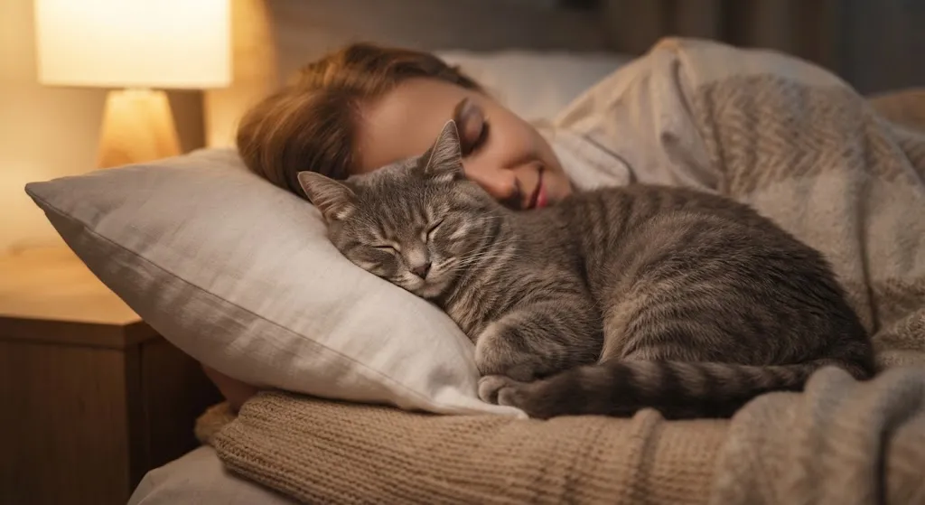Кот спит на подушке