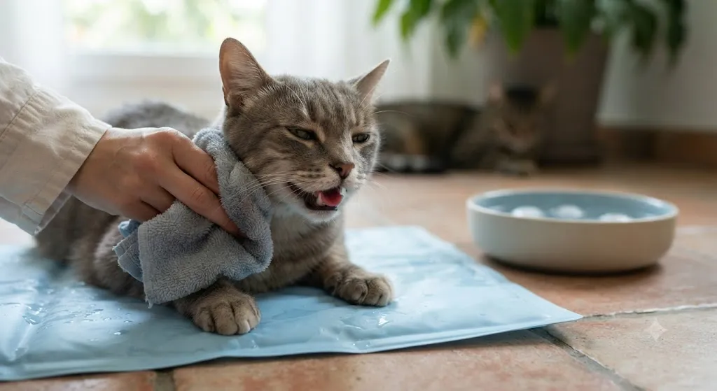 Коту протирают лапы водой
