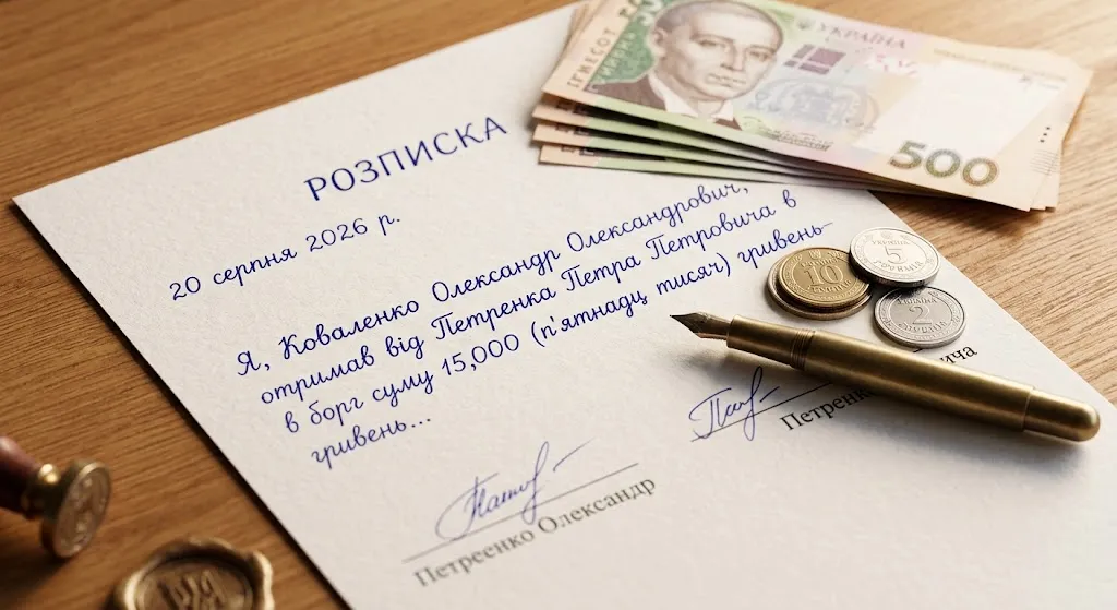 Заповнена розписка та гроші