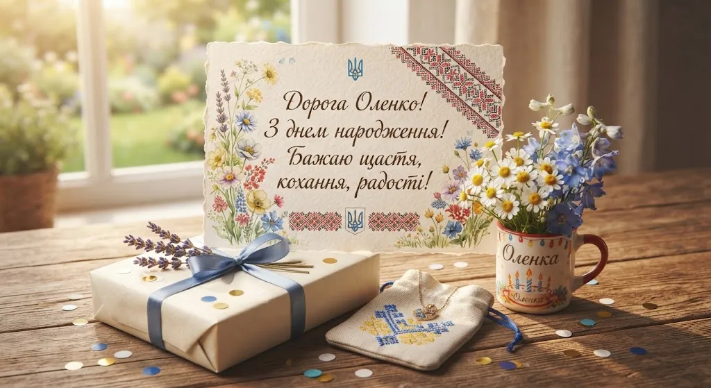 Подарунки та листівка Оленці