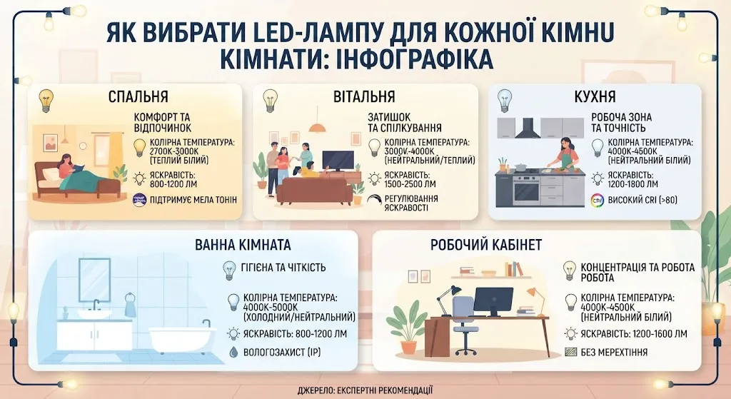 Подбор LED-ламп по комнатам