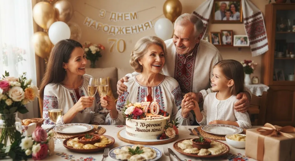 Семья в вышиванках празднует 70-летие
