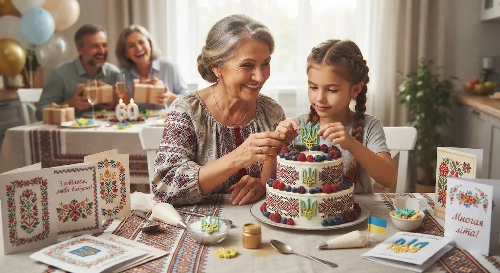 Женщина празднует юбилей за столом
