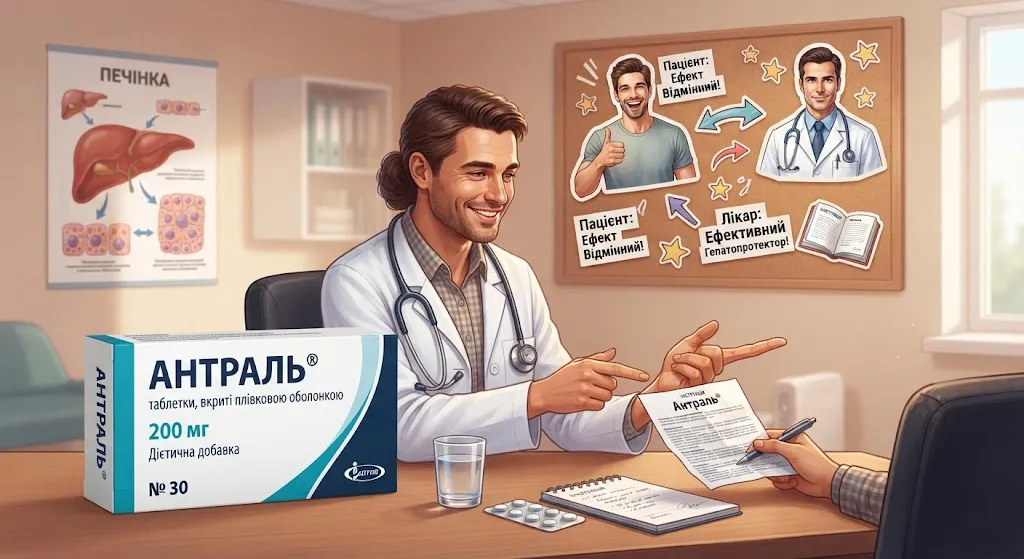 Врач показывает упаковку Антраля
